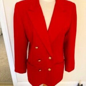 Evan-Picone Petites Women's Red Double Breasted Blazer Size 14P Brass buttons